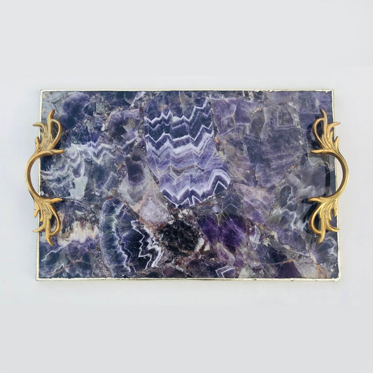 Amethyst Serving Tray with Brass Handles