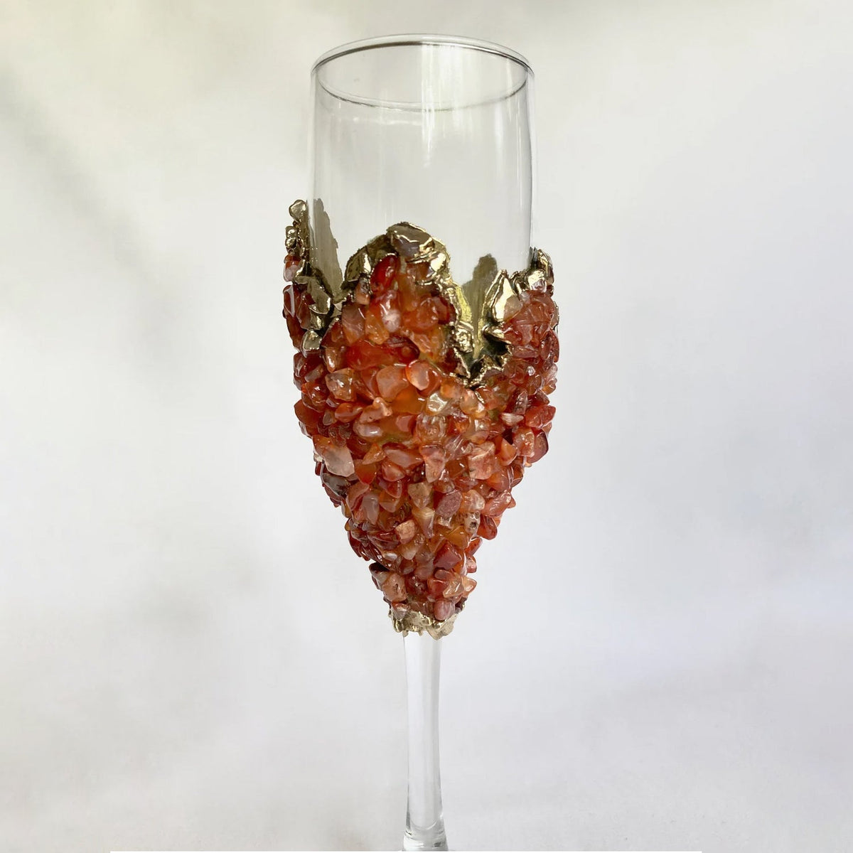 Crystal Champagne Glasses with Red Agate – Set of 2, 7 oz