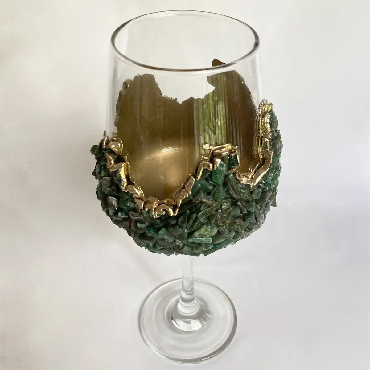 Crystal Wine Glasses with Dark Green Agate – Set of 2, 16 oz