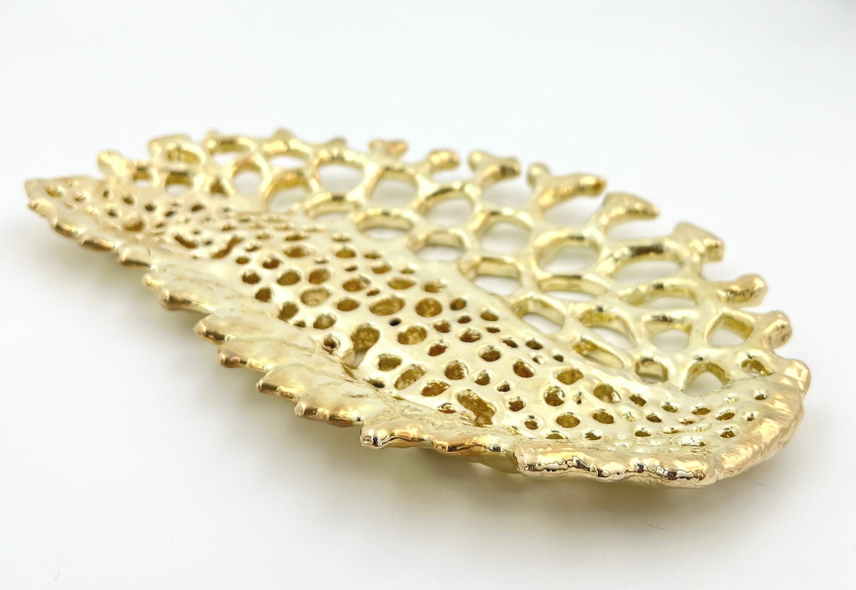 Fossil Inspired Decorative Tray – Electro-formed Sculptural Jewelry/Decor Dish | Gold or Silver Finish | Modern Coffee Table Accent