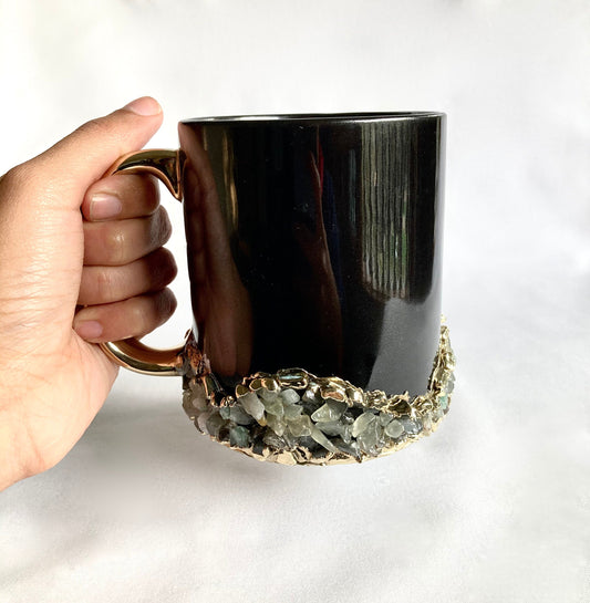 Handcrafted Set of 2 Crystal Base Ring Ceramic Mugs