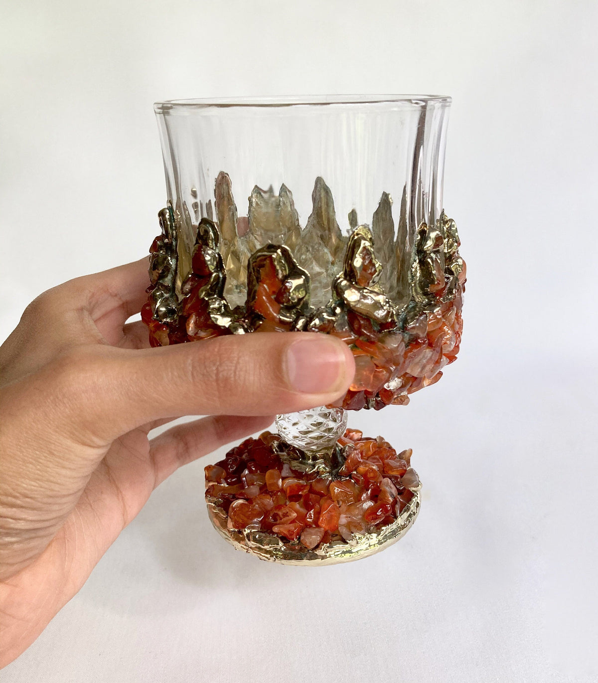 Crystal Wine Glasses with Red Agate – Set of 2, 7 oz