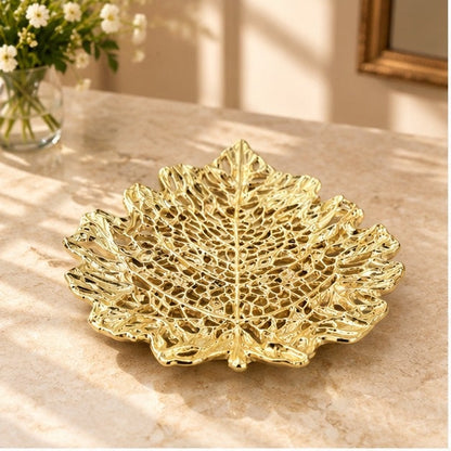 Skeletal Leaf Tray - Decorative Metal Tray | Centerpiece | Home Accent | Gold, Silver or Antique Finish