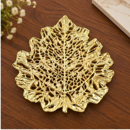 Skeletal Leaf Tray - Decorative Metal Tray | Centerpiece | Home Accent | Gold, Silver or Antique Finish