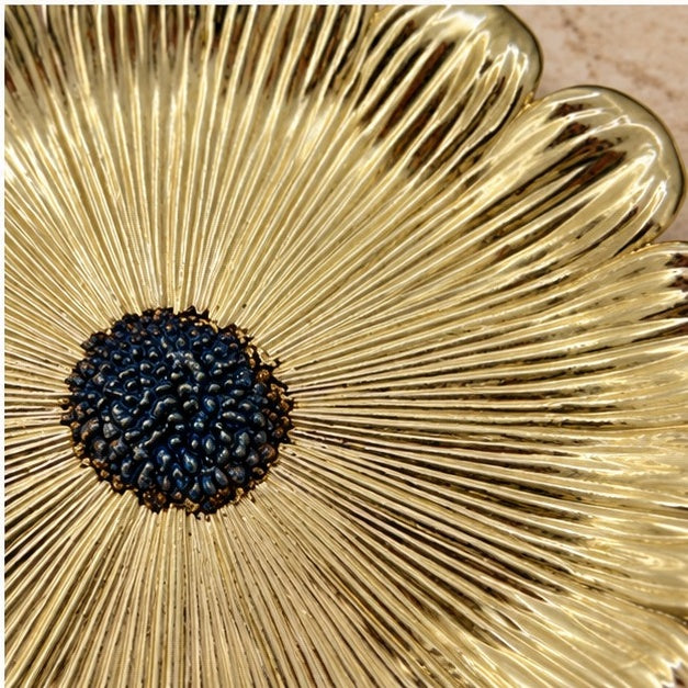 Sunflower Decorative Tray – Electro-formed Flower Jewelry Dish | Gold with Antique Finish | Flower Inspired Home Accent