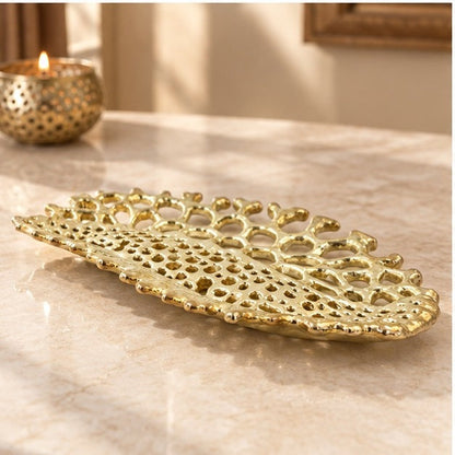 Fossil Inspired Decorative Tray – Electro-formed Sculptural Jewelry/Decor Dish | Gold or Silver Finish | Modern Coffee Table Accent