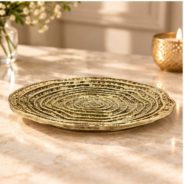 Metal spiral decorative dosa tray | Round centerpiece serving tray in gold, silver or antique
