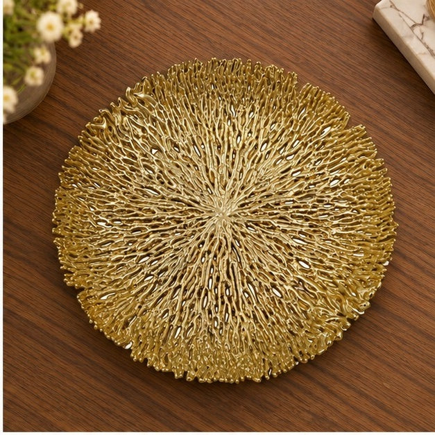 Coral Inspired Tray - Decorative Metal Tray | Centerpiece | Home Accent | Gold, Silver, or Antique Finish