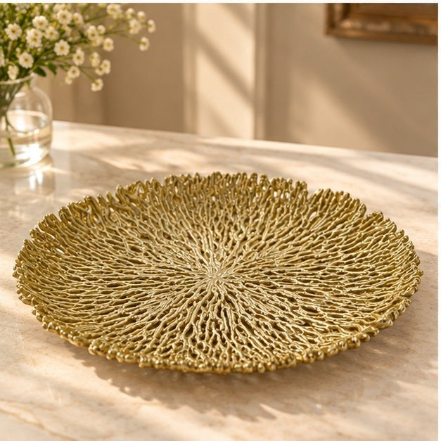 Coral Inspired Tray - Decorative Metal Tray | Centerpiece | Home Accent | Gold, Silver, or Antique Finish