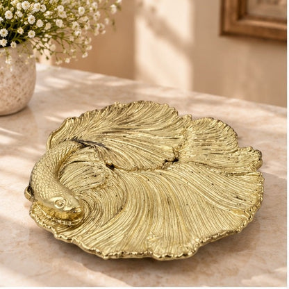 Fish Tray - Decorative Metal Tray | Small Plate | Centerpiece | Home Accent | Antique Gold or Silver Finish