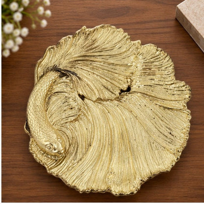 Fish Tray - Decorative Metal Tray | Small Plate | Centerpiece | Home Accent | Antique Gold or Silver Finish