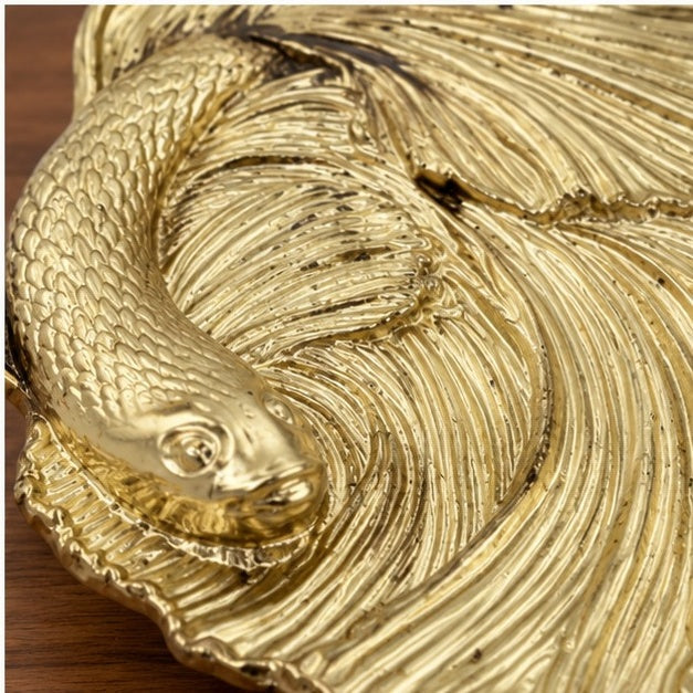 Fish Tray - Decorative Metal Tray | Small Plate | Centerpiece | Home Accent | Antique Gold or Silver Finish