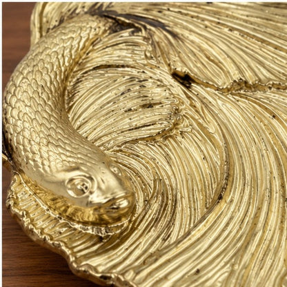 Fish Tray - Decorative Metal Tray | Small Plate | Centerpiece | Home Accent | Antique Gold or Silver Finish