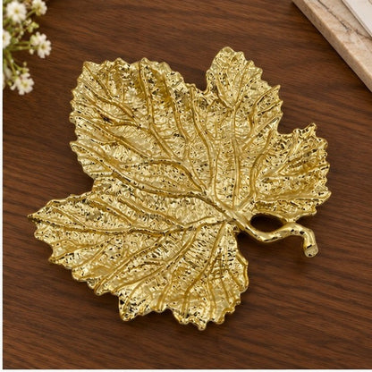 Maple Leaf Tray - Decorative Metal Tray | Centerpiece | Home Accent | Gold, Silver or Antique Finish