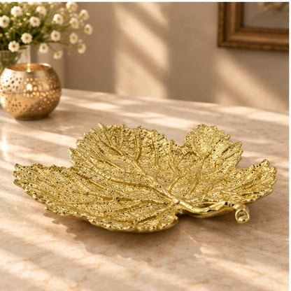 Maple Leaf Tray - Decorative Metal Tray | Centerpiece | Home Accent | Gold, Silver or Antique Finish