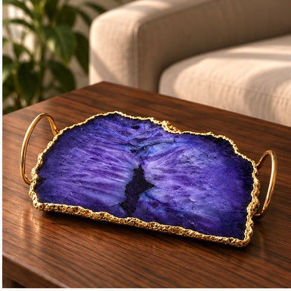 Purple Agate Serving Tray With Brass Loop Handles