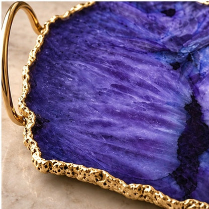 Purple Agate Serving Tray With Brass Loop Handles