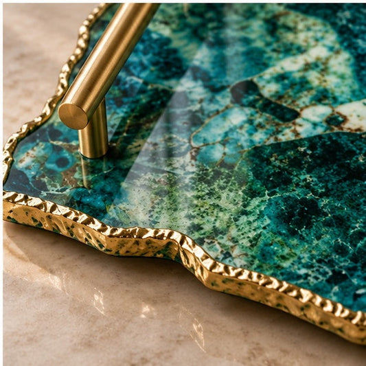 Large Composite Green Agate Serving Tray