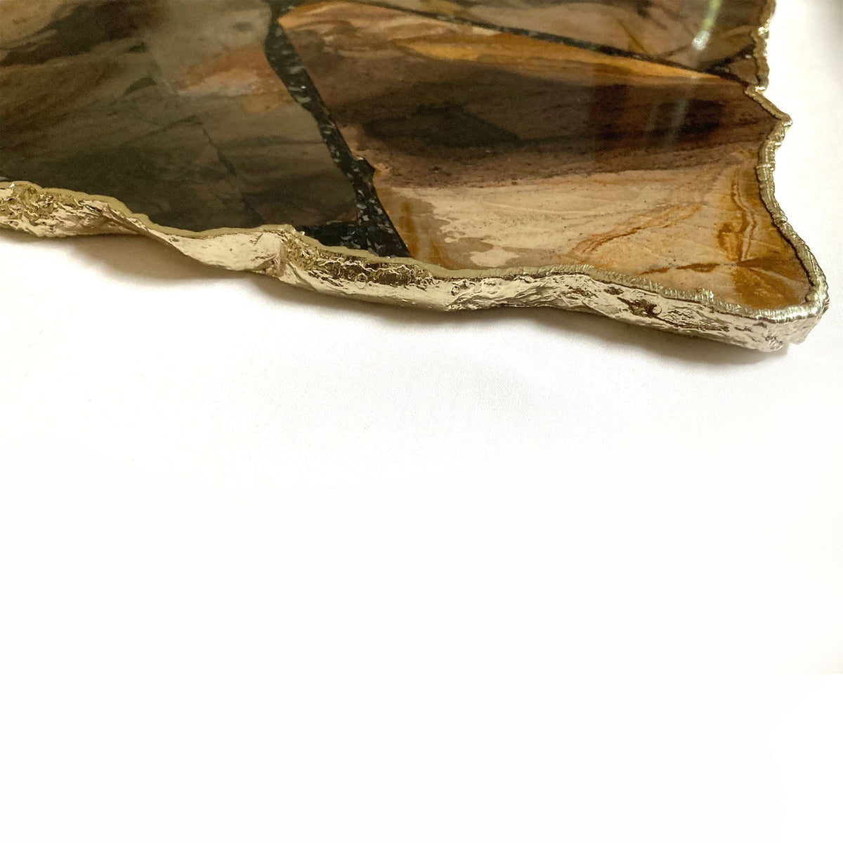 Large Brown Agate Serving Tray With Brass Handles 10"x15"