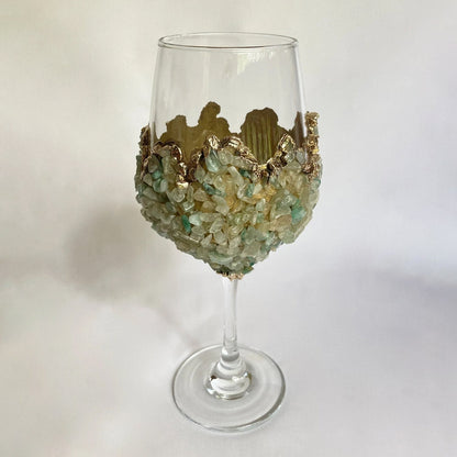Crystal Wine Glasses with Light Green Agate – Set of 2, 16 oz