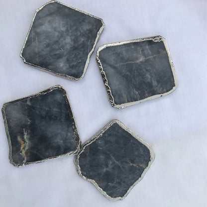 Gray Agate Quartz Natural Edge Coasters – Set of 4
