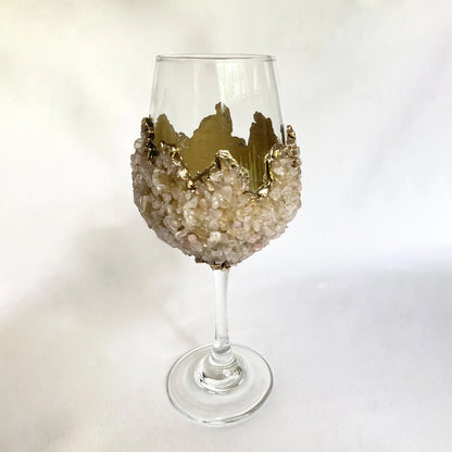 Crystal Wine Glasses with Rose Quartz Agate – Set of 2, 16 oz