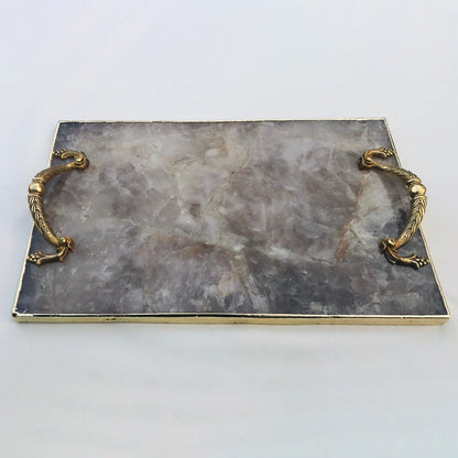 Smoky Quartz Serving Tray with Brass Handles