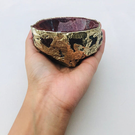 Handcrafted Maroon Red Agate Geode Nut/Trinket/Jewelry Bowl