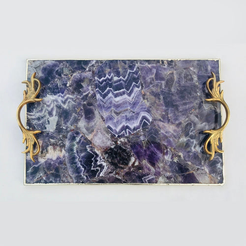 Amethyst Serving Tray with Brass Handles