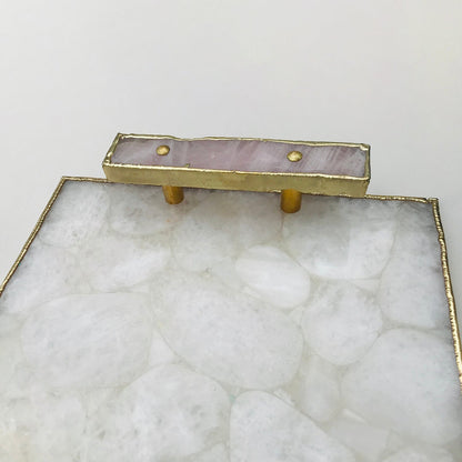 White Crystal Agate Serving Tray with Rose Quartz Handles