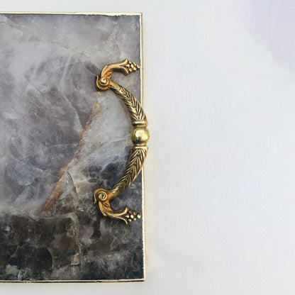Smoky Quartz Serving Tray with Brass Handles