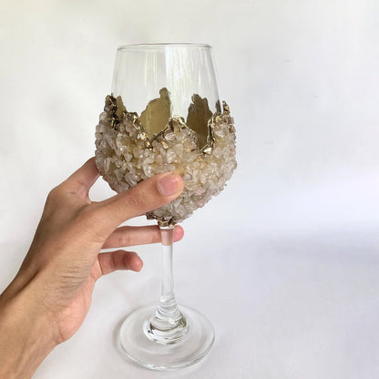 Crystal Wine Glasses with Rose Quartz Agate – Set of 2, 16 oz
