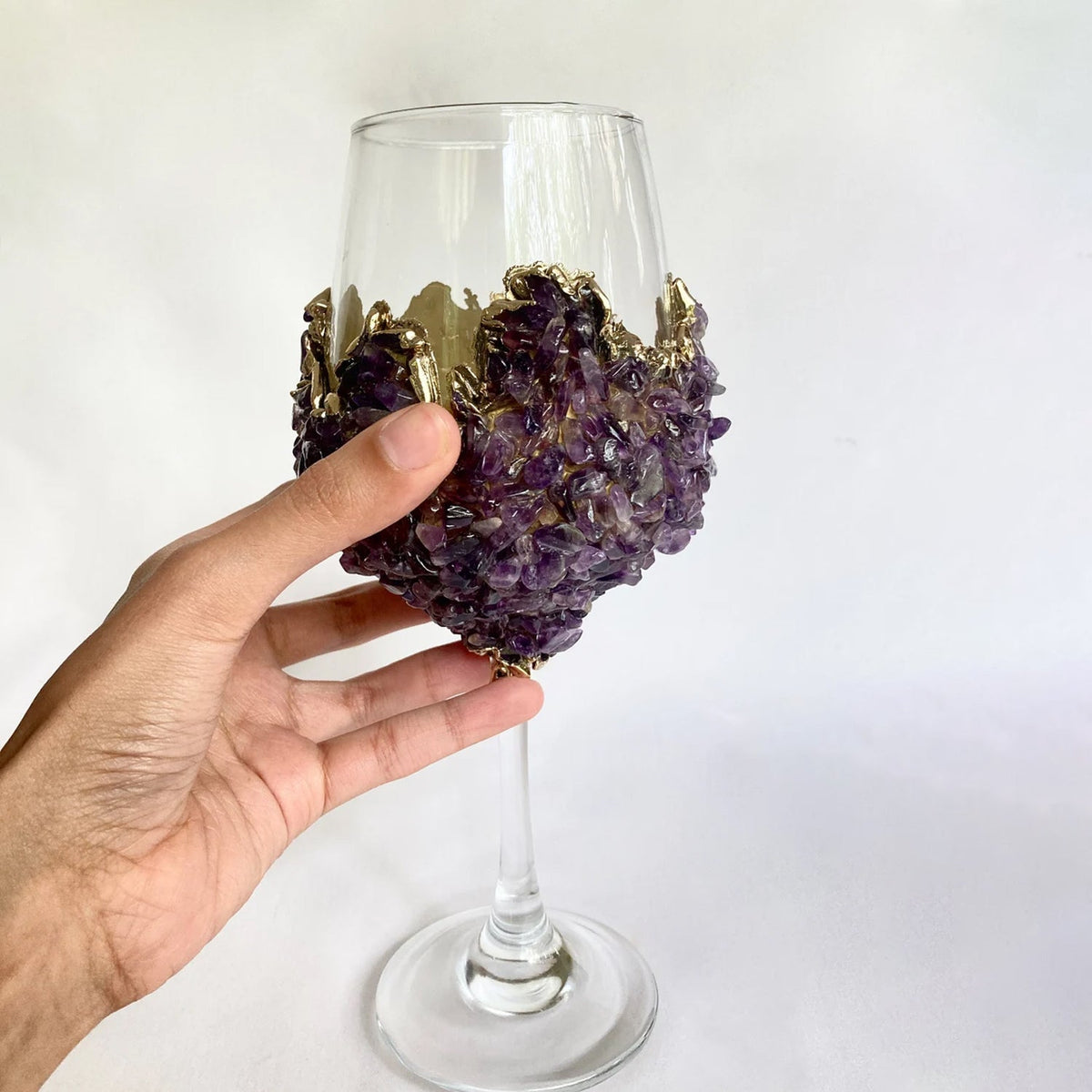 Crystal Wine Glasses with Amethyst Agate – Set of 2, 16 oz