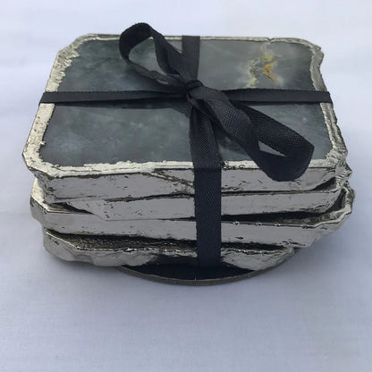 Gray Agate Quartz Natural Edge Coasters – Set of 4