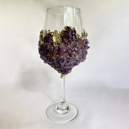 Crystal Wine Glasses with Amethyst Agate – Set of 2, 16 oz