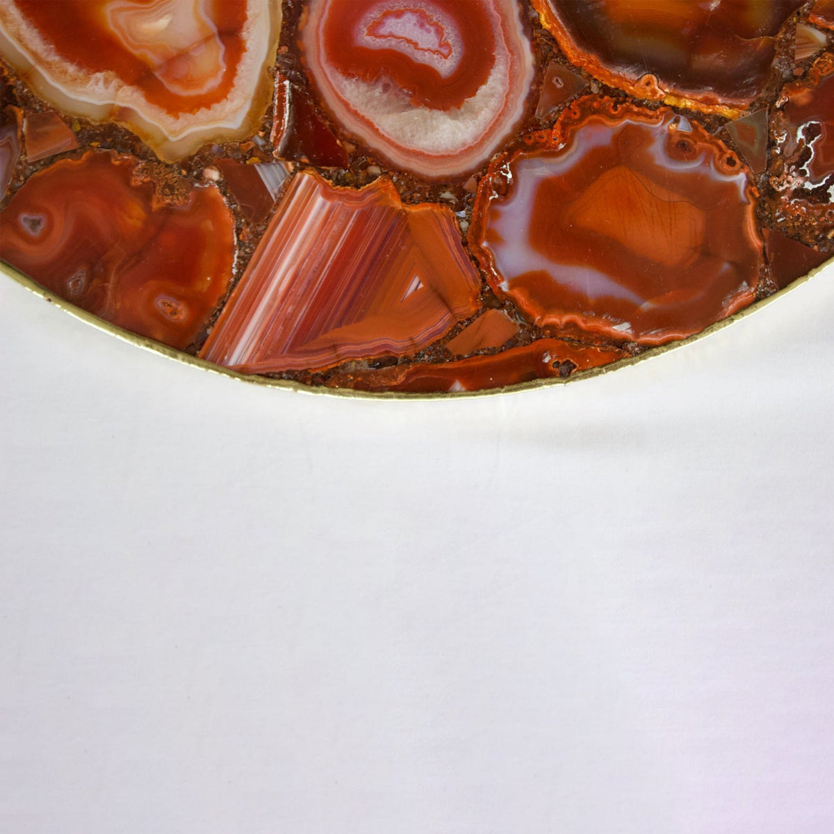 Red Agate Round Serving Tray with Brass Handles