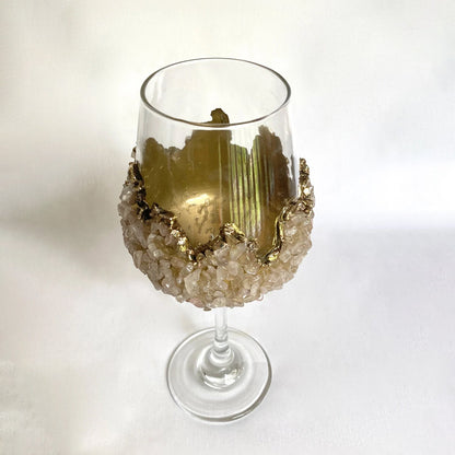 Crystal Wine Glasses with Rose Quartz Agate – Set of 2, 16 oz