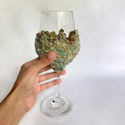 Crystal Wine Glasses with Light Green Agate – Set of 2, 16 oz
