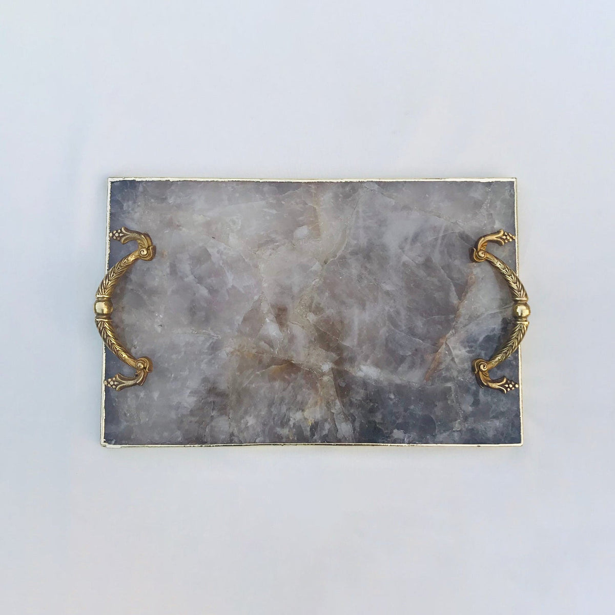 Smoky Quartz Serving Tray with Brass Handles