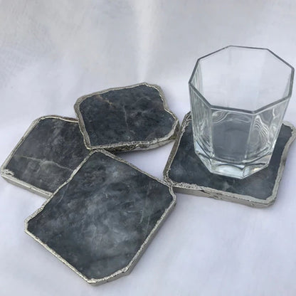 Gray Agate Quartz Natural Edge Coasters – Set of 4