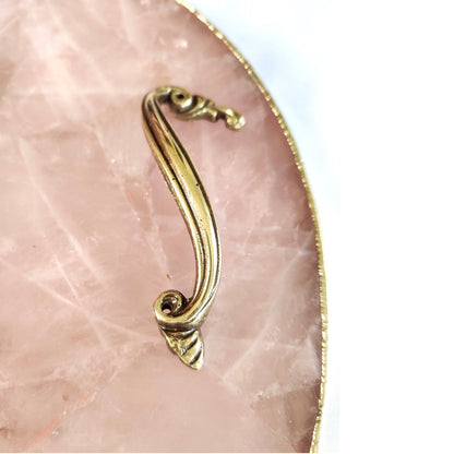 Rose Quartz Round Serving Tray with Brass Handles