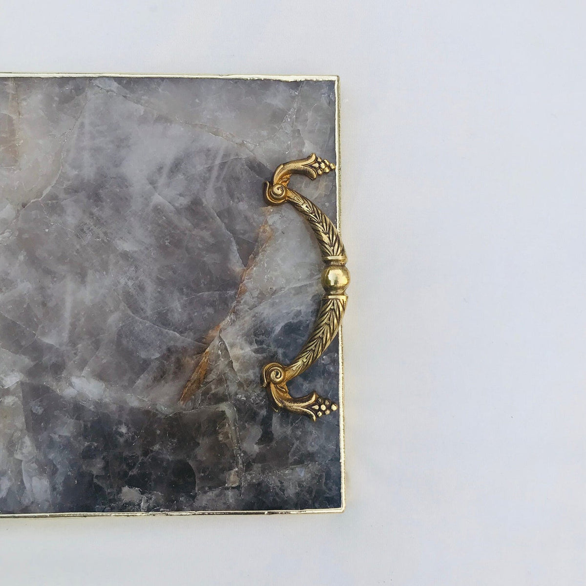 Smoky Quartz Serving Tray with Brass Handles