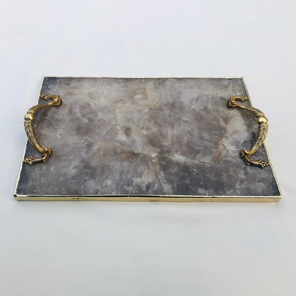 Smoky Quartz Serving Tray with Brass Handles