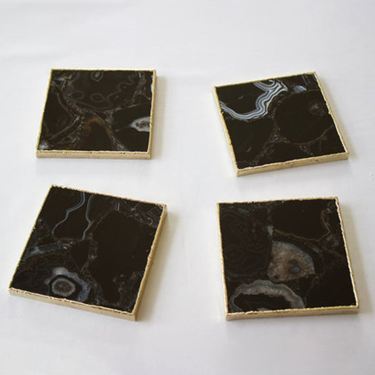 Black Agate Square Coasters – Set of 4