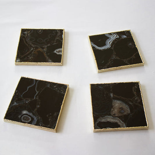 Black Agate Square Coasters – Set of 4