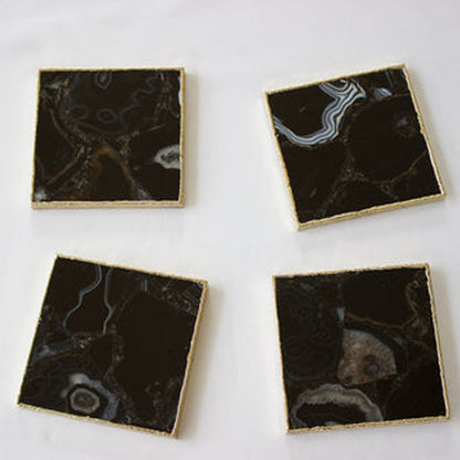 Black Agate Square Coasters – Set of 4