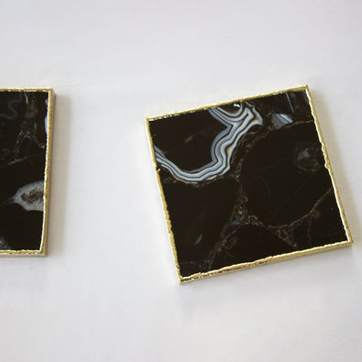Black Agate Square Coasters – Set of 4