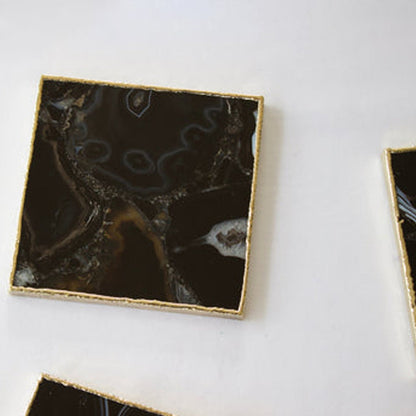 Black Agate Square Coasters – Set of 4