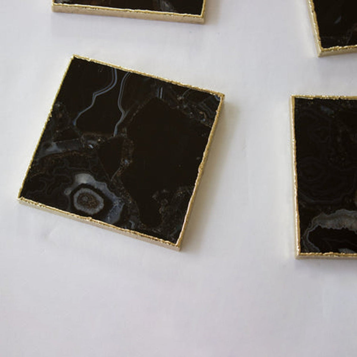 Black Agate Square Coasters – Set of 4