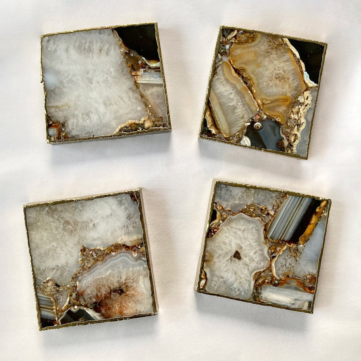Brown and Cream Agate Square Coasters – Set of 4